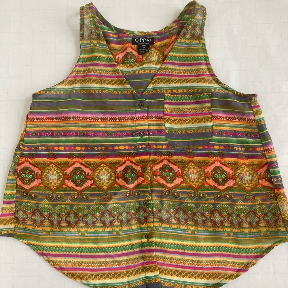 OPPA! Sheer Aztec Tribal Cami Top M Medium